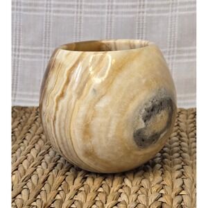 Vintage Honey Onyx Marble Round Candle  Holder Trinket Cup 3" Tall Decor Flowers